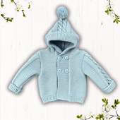 Sardon Baby Boy Blue Hooded Pom Pom Cardigan